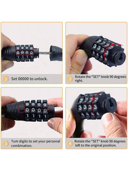 1pc Combination Bicycle Cable Lock-4-Digit, Long Winding Reset Cable Lock, Anti-Theft Accessory Suitable For Mountain Bikes, Road Bikes, Electric Bikes, Scooters