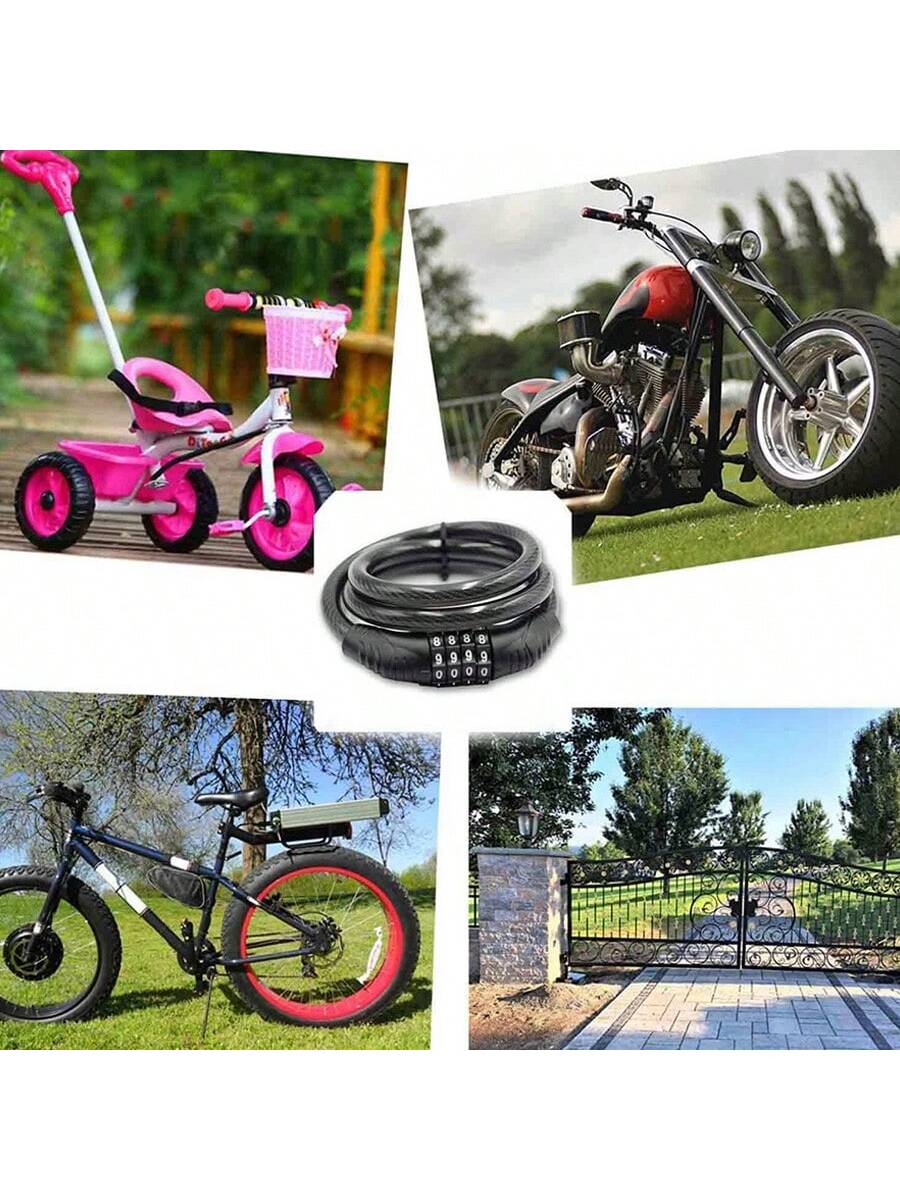 1pc Combination Bicycle Cable Lock-4-Digit, Long Winding Reset Cable Lock, Anti-Theft Accessory Suitable For Mountain Bikes, Road Bikes, Electric Bikes, Scooters
