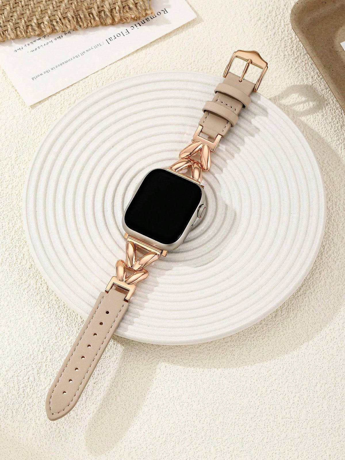 1pc Compatible With Apple Watch Band, Apricot And Rose Gold Metal V-Shaped Chain Strap, High-End Fashion Style, Suitable For Apple Watch 38/40/41/42/44/45/46/49mm, Compatible With Ultra/Se/11/10/9 8/7