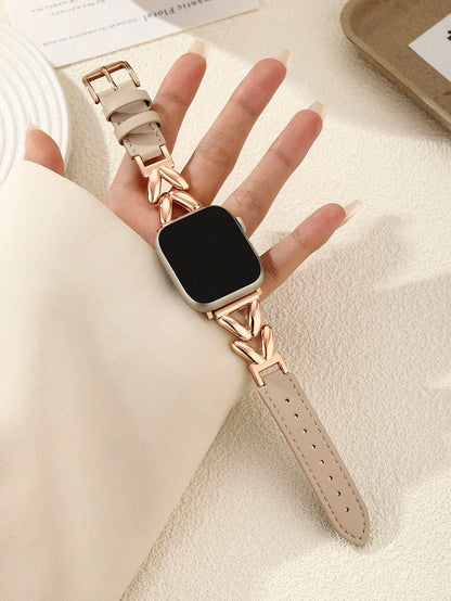 1pc Compatible With Apple Watch Band, Apricot And Rose Gold Metal V-Shaped Chain Strap, High-End Fashion Style, Suitable For Apple Watch 38/40/41/42/44/45/46/49mm, Compatible With Ultra/Se/11/10/9 8/7