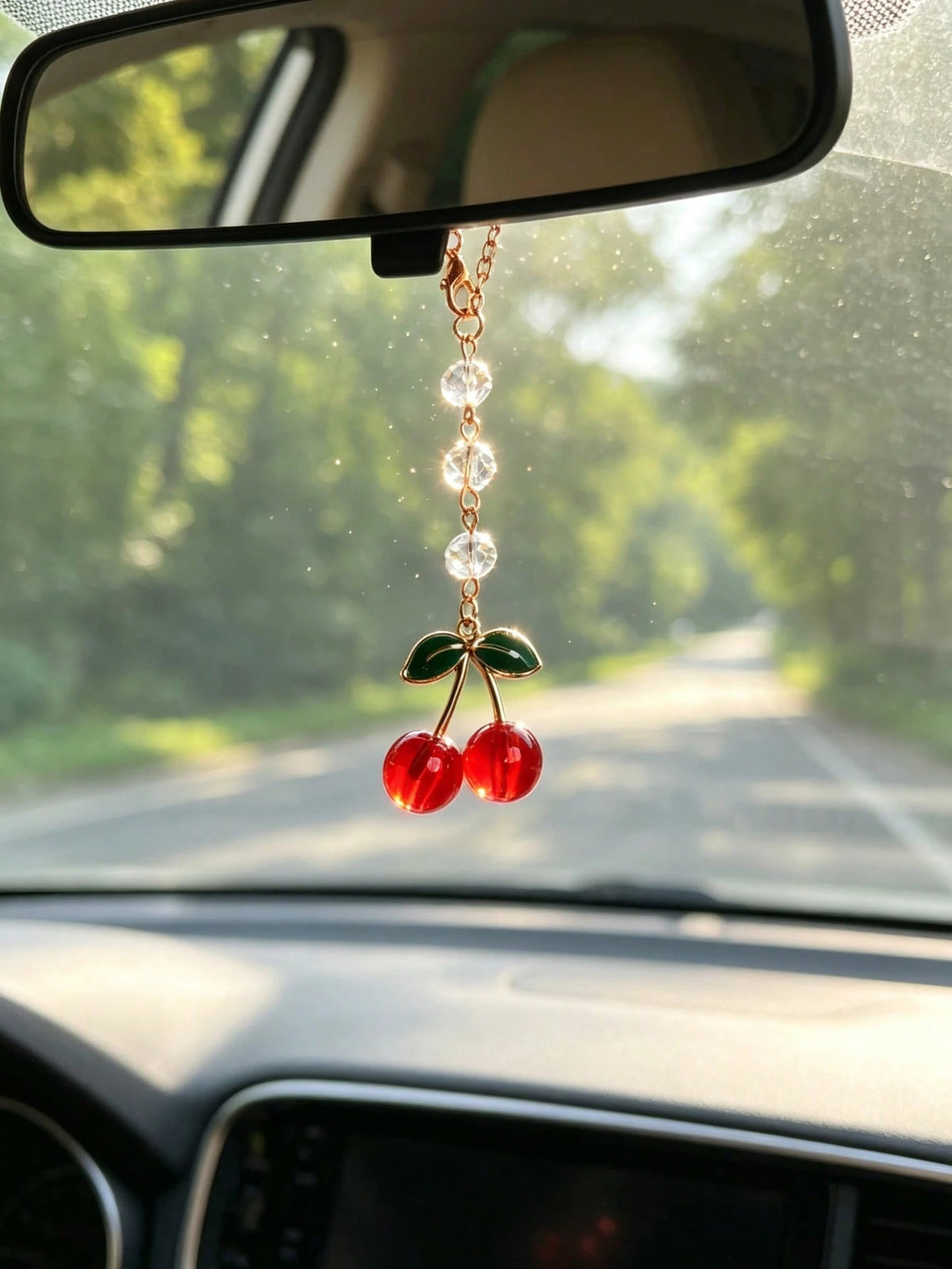 1pc Crystal Beaded Resin Daisy Car Rearview Mirror Hanging Decoration, Women's Car Interior Decor Accessory