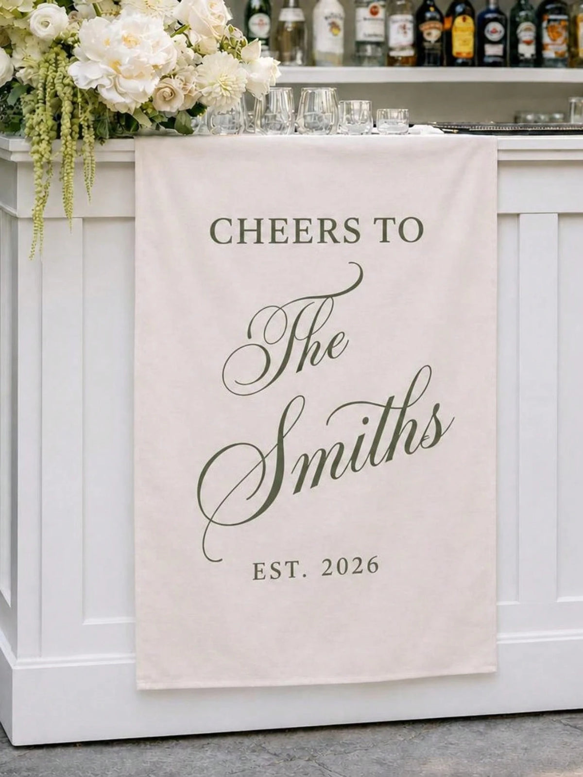 1PC Custom Wedding Bar Runner Sign, Personalized Family Name Linen Decor, Signature Drink Wedding Sign