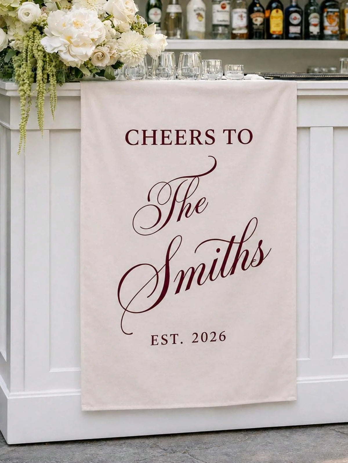 1PC Custom Wedding Bar Runner Sign, Personalized Family Name Linen Decor, Signature Drink Wedding Sign
