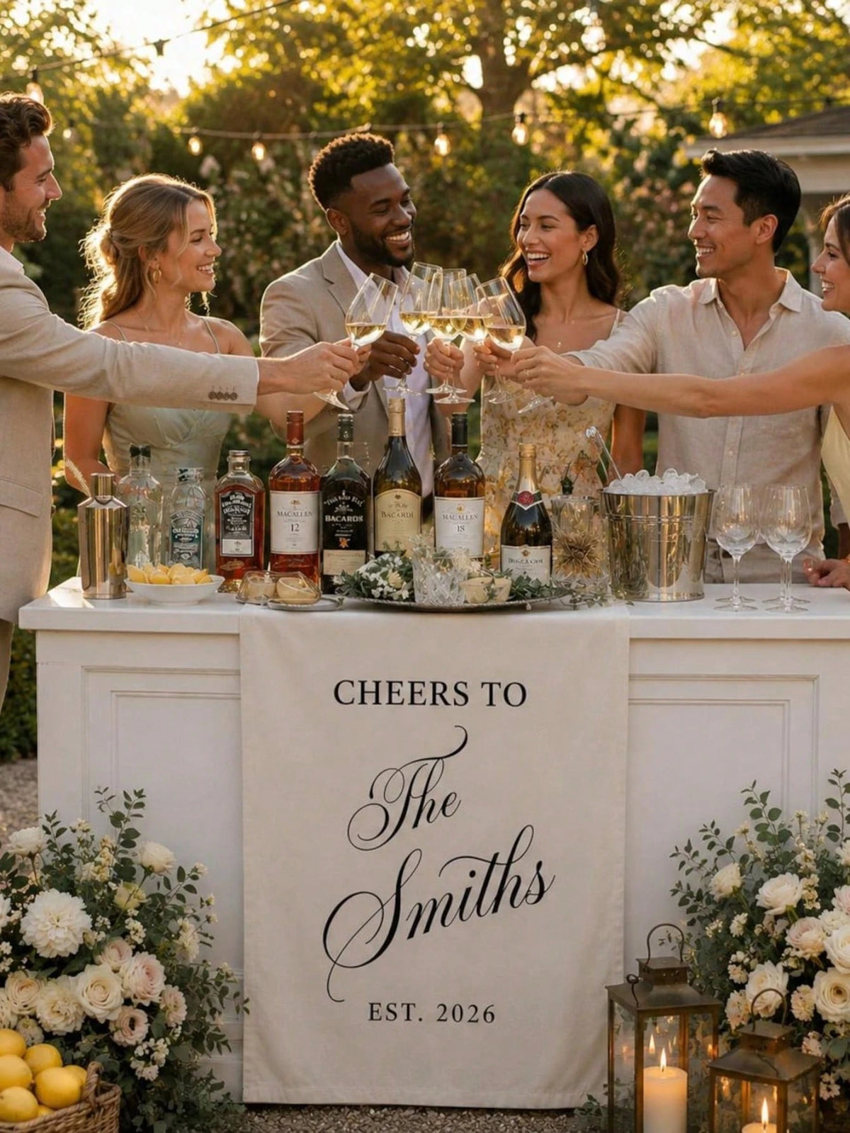 1PC Custom Wedding Bar Runner Sign, Personalized Family Name Linen Decor, Signature Drink Wedding Sign