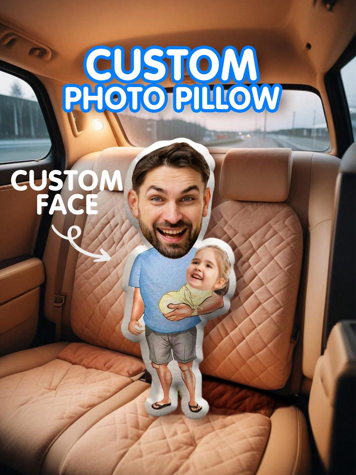 1pc Customized Face Pillow- Personalized Photo Pillow| Unique Gift For Dad, Husband Or Boyfriend| Mini Pillow With Father-Son Style| Perfect For Father's Day, Birthday, Anniversary And Wedding| F