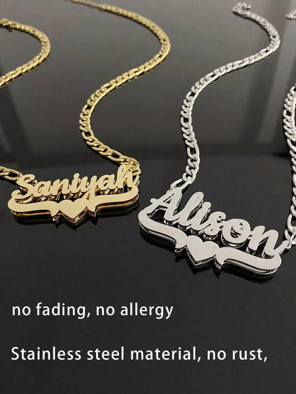 1pc Customized Stainless Steel Double Layer Necklace, Heart-Shaped English Letter Pendant, Ideal Gift For Couples, Friends, Family, Mother's Day. Suitable For Autumn, Retractable, Minimalist, Casual