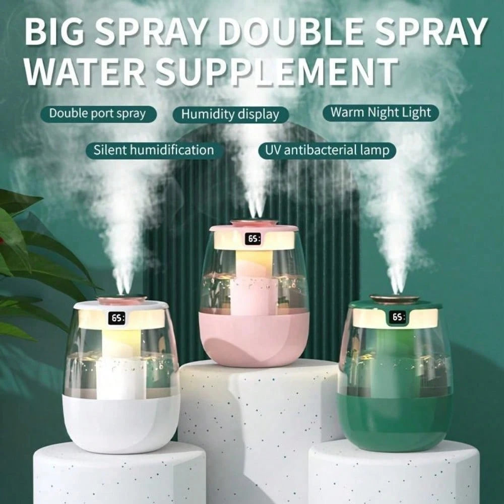 1pc Desktop Aroma Relax Humidifier, Made Of Plastic Material, Desktop Design, 2 Mist Ports, High Capacity, Operating Voltage ≤ 36V, Suitable For Bedrooms And Offices