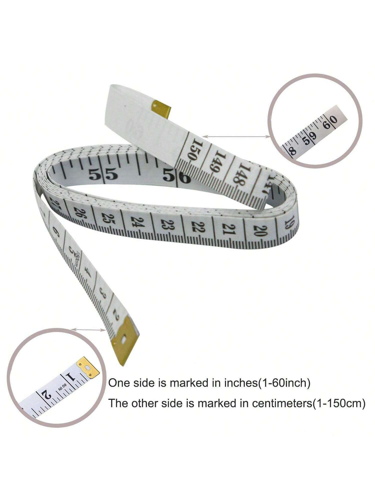 1pc Dual-Scale Soft Body Measuring Tape For Sewing And Tailoring, Weight Loss, Medical Use And Crafts, Made Of Vinyl Material, With Centimeter Scale On The Back (White Bottom, Black Scale) Tape Measur