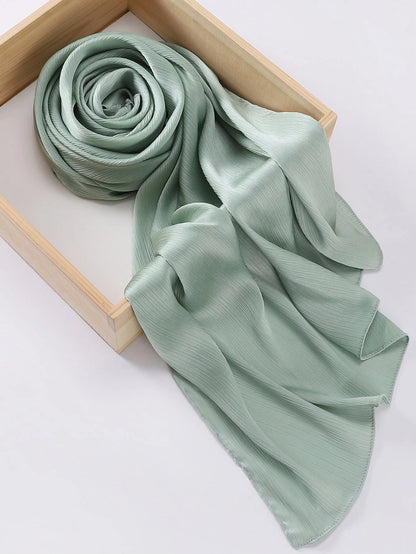 1pc Elegant Pleated Satin Headscarf/Neckerchief For Women