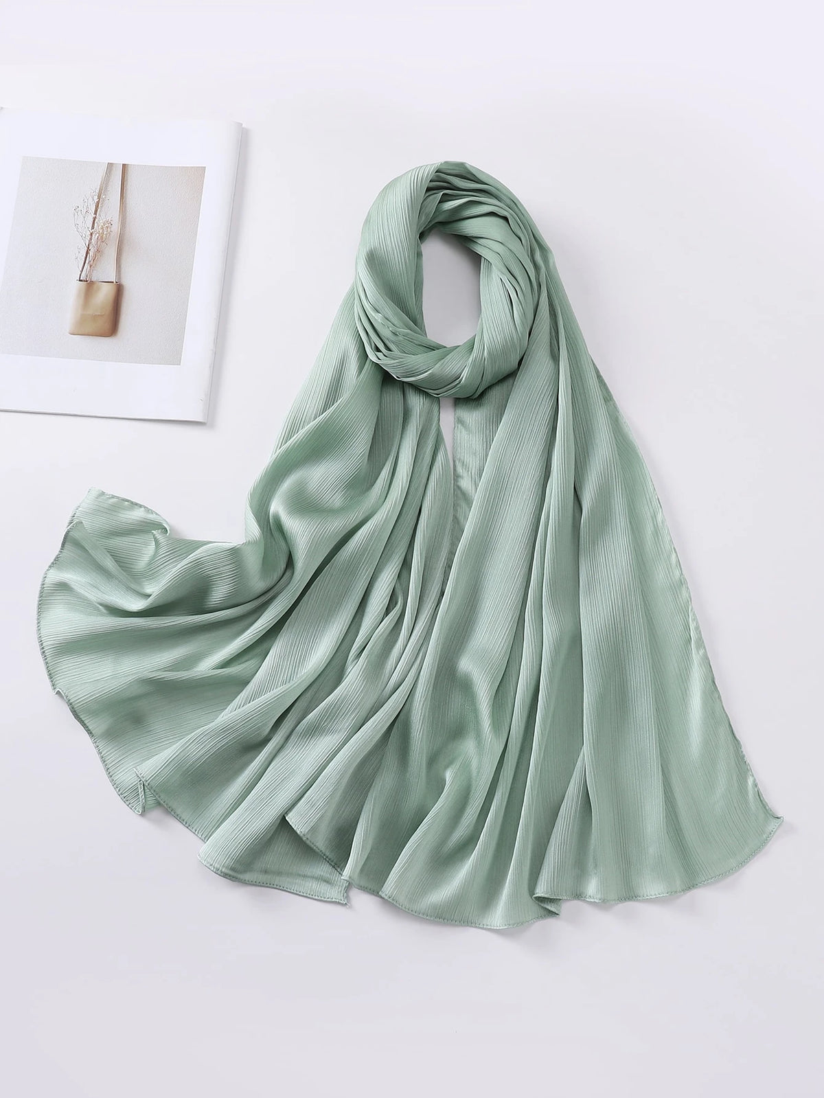 1pc Elegant Pleated Satin Headscarf/Neckerchief For Women
