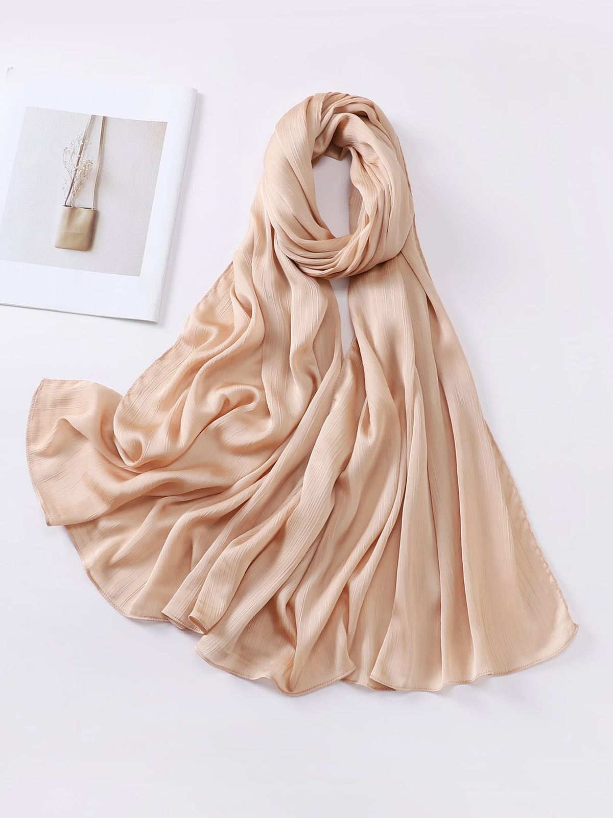 1pc Elegant Pleated Satin Headscarf/Neckerchief For Women