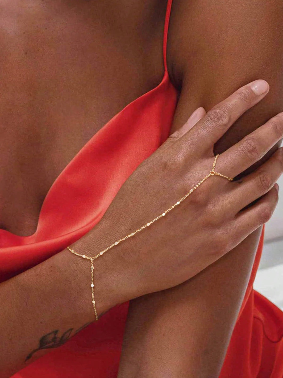 1pc Fashionable Personalized Minimalist Metal Beaded Chain Finger Ring, Versatile, Suitable For Daily Wear