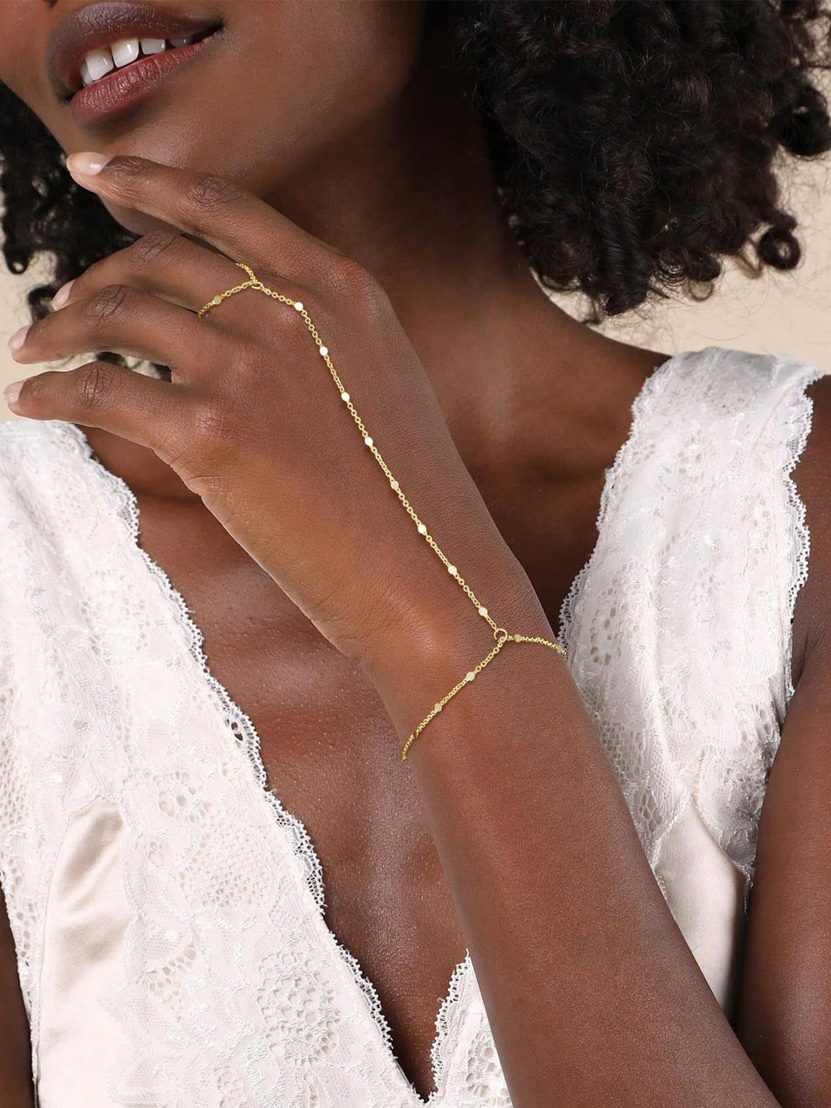 1pc Fashionable Personalized Minimalist Metal Beaded Chain Finger Ring, Versatile, Suitable For Daily Wear