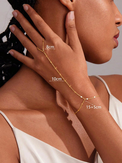1pc Fashionable Personalized Minimalist Metal Beaded Chain Finger Ring, Versatile, Suitable For Daily Wear