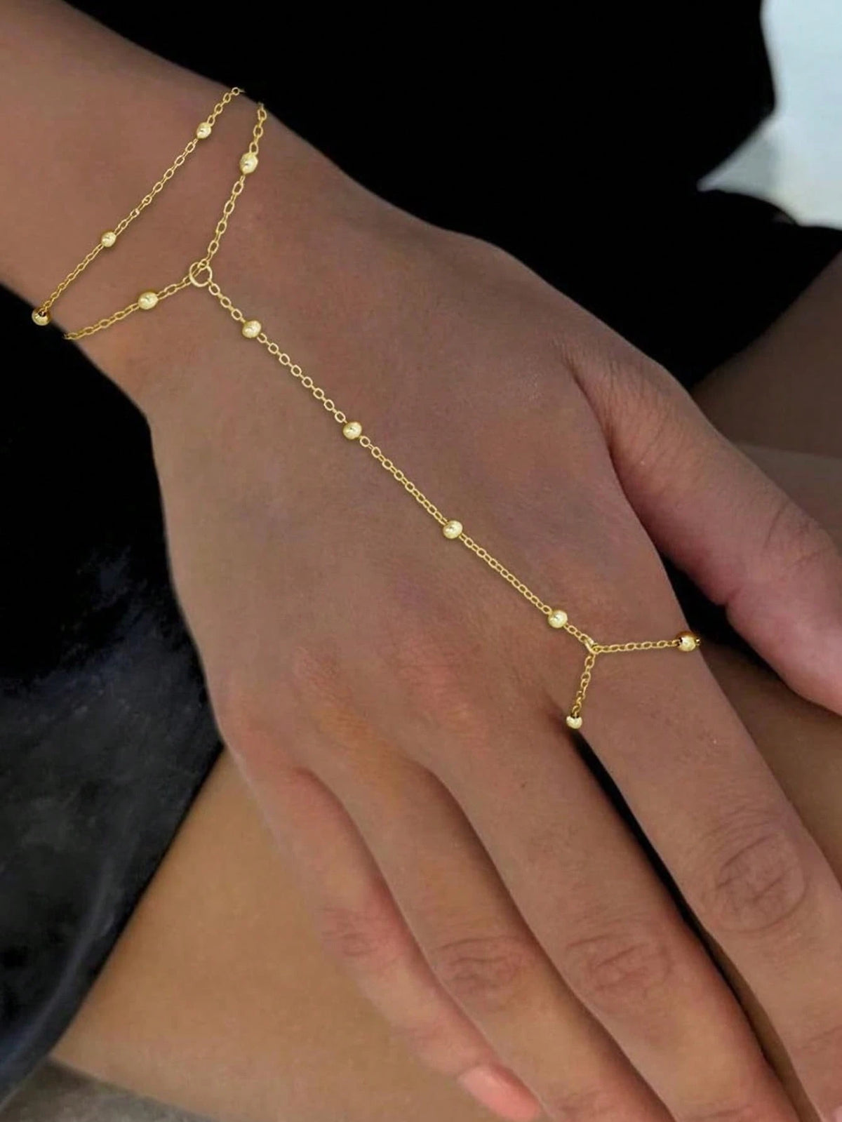 1pc Fashionable Personalized Minimalist Metal Beaded Chain Finger Ring, Versatile, Suitable For Daily Wear