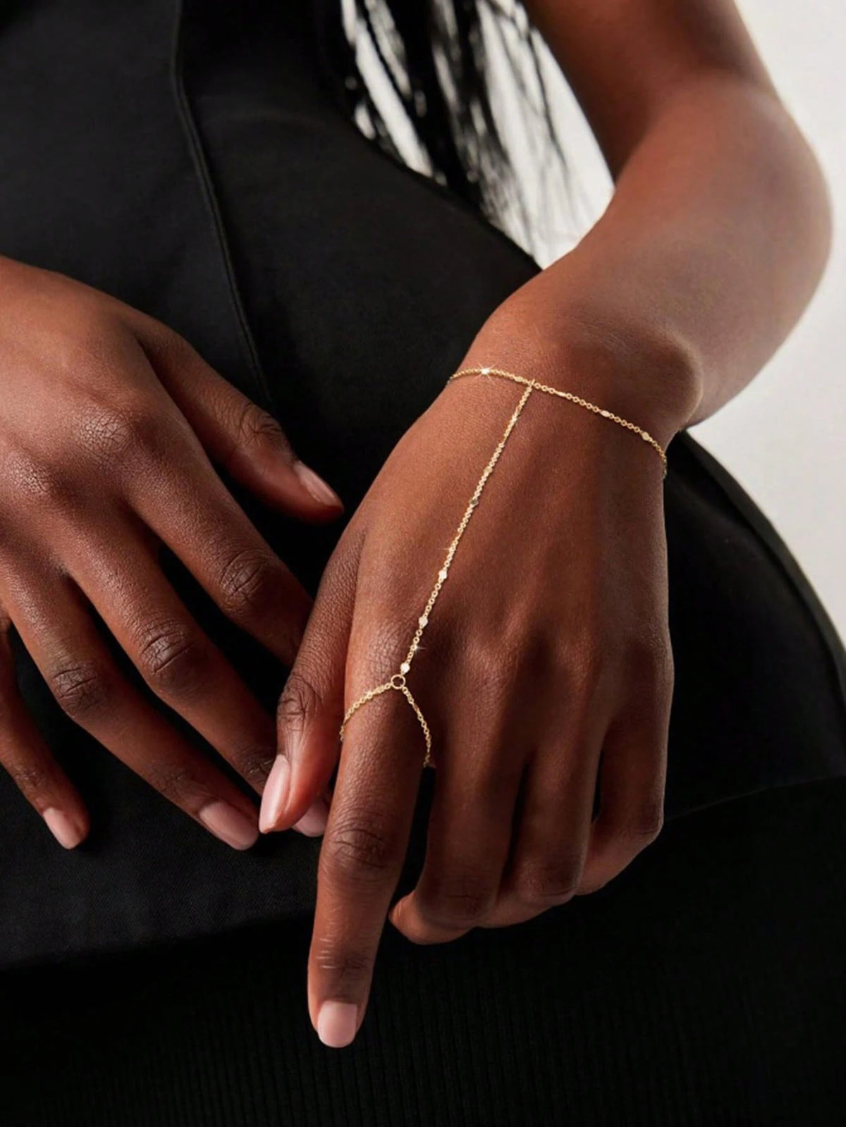 1pc Fashionable Personalized Minimalist Metal Beaded Double-Layer Linked Finger Ring Bracelet, Versatile, Suitable For Daily Wear (Handcrafted Chain Cut To Appropriate Length, Summer