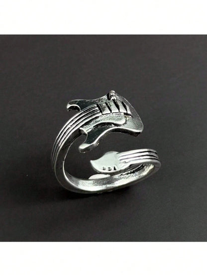 1pc Fashionable Personalized Open Ring, Vintage Rock Music Guitar Ring Accessory