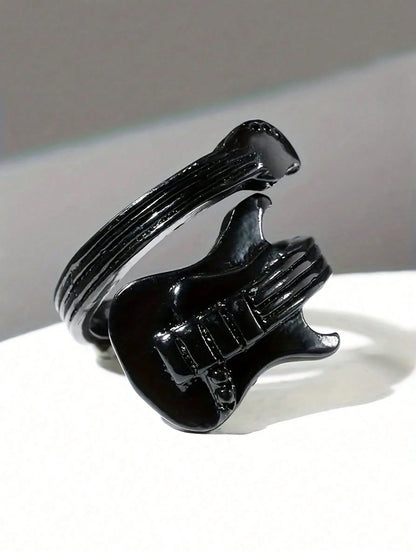 1pc Fashionable Personalized Open Ring, Vintage Rock Music Guitar Ring Accessory