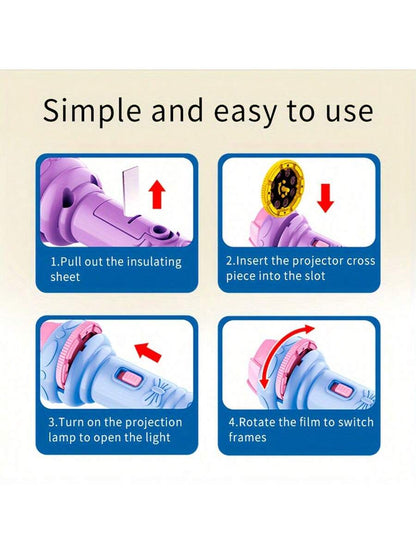 1pc Flashlight With 32 Pattern Projection, 4pcs Cards, Children's Projector Flashlight, Educational Toy With Animal, Dinosaur, Vehicle, Space Themes, Entertaining And Educational, Birthday/Christmas G