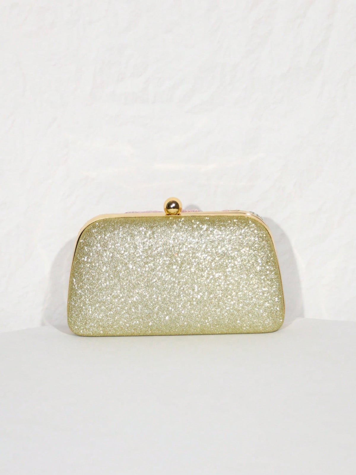 1pc Gold Beaded Clutch Party Bag, Textured Sequin Evening Bag, Ball-Shaped Metal Head, Snap Closure, With Detachable Gold Long Chain Shoulder Strap, Elegant, Exquisite, Textured Clutch Bag, Shoulder B