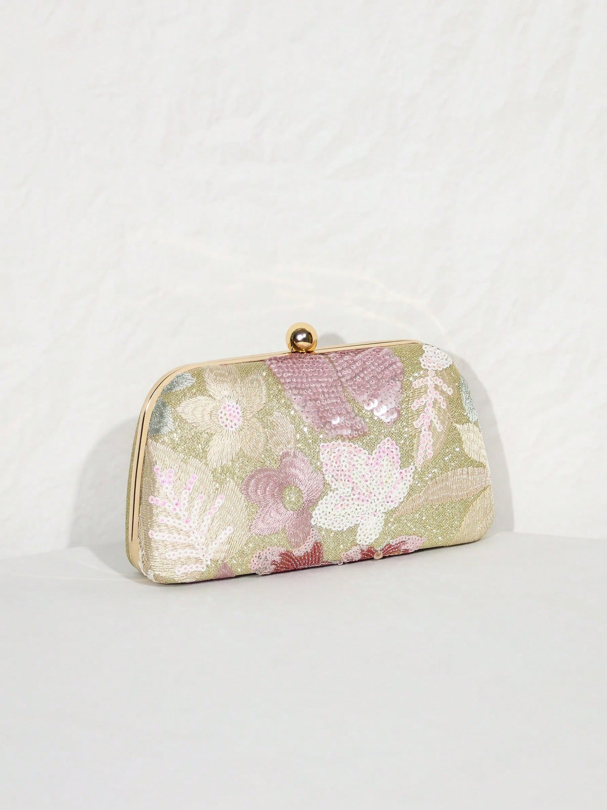 1pc Gold Beaded Clutch Party Bag, Textured Sequin Evening Bag, Ball-Shaped Metal Head, Snap Closure, With Detachable Gold Long Chain Shoulder Strap, Elegant, Exquisite, Textured Clutch Bag, Shoulder B