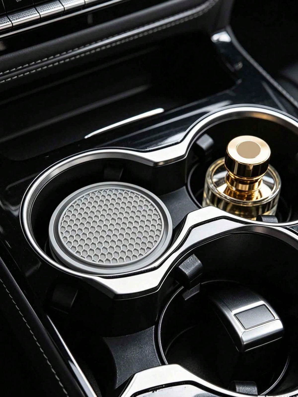 1pc Gray Honeycomb Silicone Car Cup Holder, Universal Car Interior Accessories Cup Mat