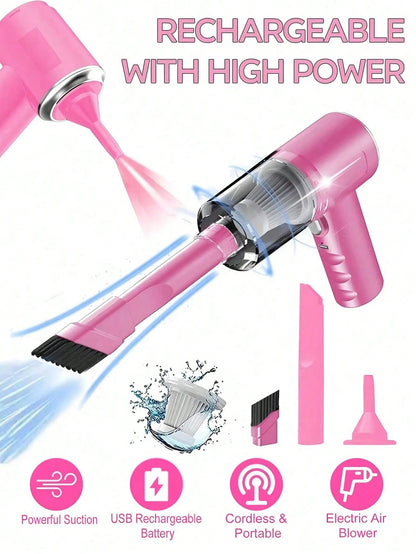 1pc High Power Super Strong Suction Rechargeable Vacuum Cleaner, 2000mAh Rechargeable Lithium Battery Long Battery Life, 0.3-0.4L Large Capacity Dust Bin, Essential For Holidays, Summer Travel, Gradua