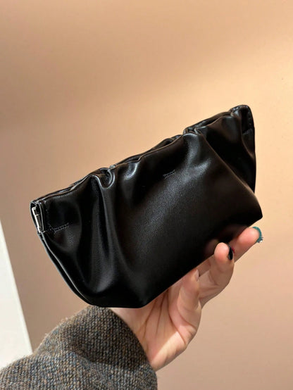 1pc Highly Attractive Pleated Spring Cloud Glasses Pouch, Minimalist Letter Print, Portable Fashion Glasses Storage Bag Anti-Pressure Wear-Resistant, Premium Leather Soft Storage Bag, Unisex Eyewear C