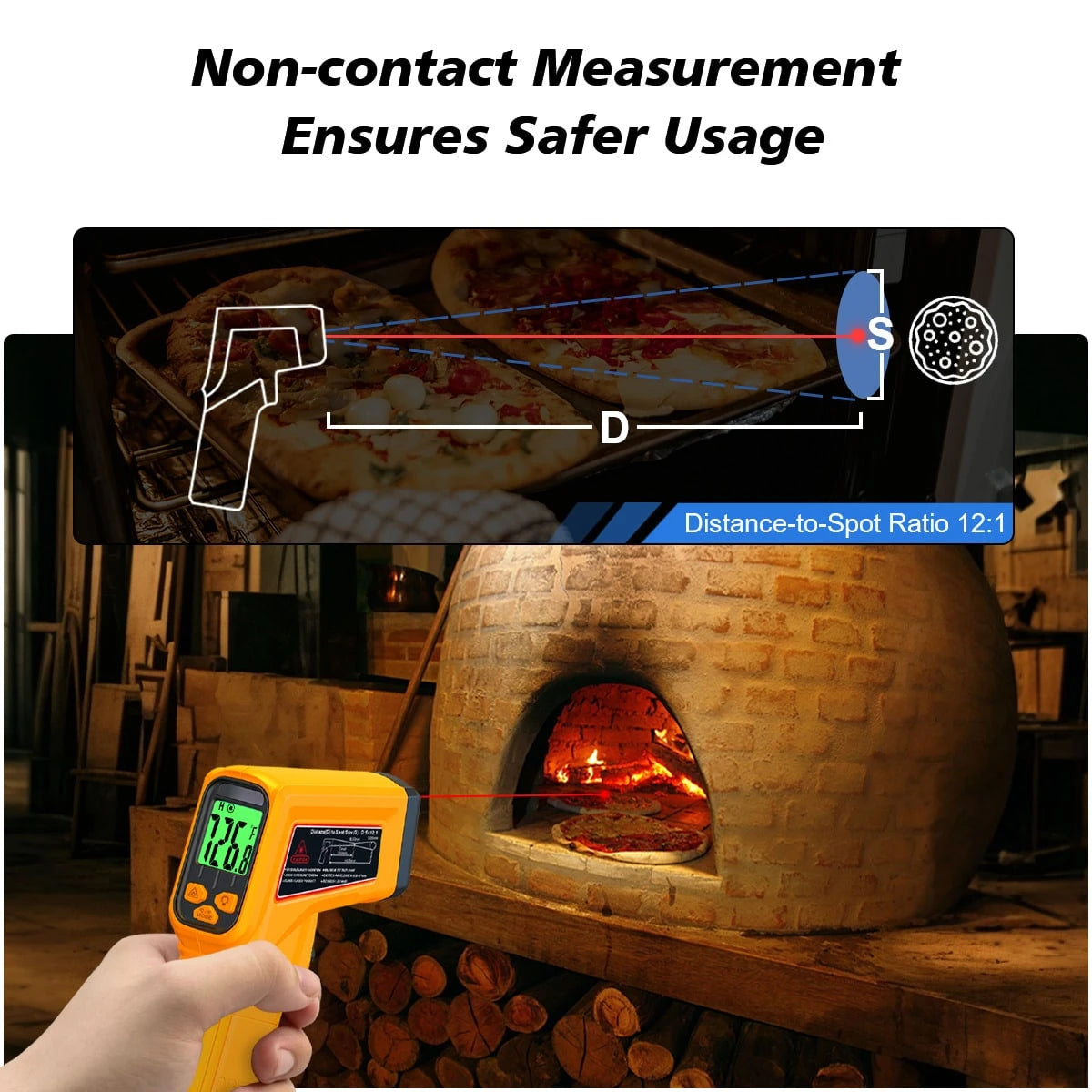 1pc Infrared Thermometer Non-Contact Temperature Gun,-50-530 ℃ Wide Range, Emissivity Adjustable, Handheld Heat Temperature Measuring Tool For Household, Industrial, Electronics, DIY, HVAC, AUTOMOBIL