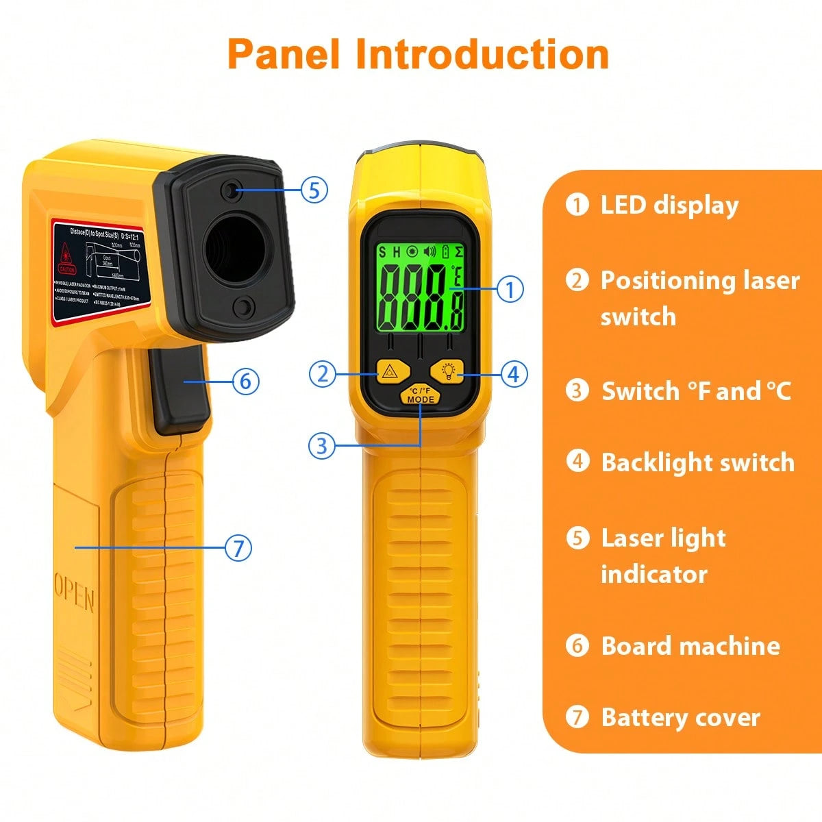 1pc Infrared Thermometer Non-Contact Temperature Gun,-50-530 ℃ Wide Range, Emissivity Adjustable, Handheld Heat Temperature Measuring Tool For Household, Industrial, Electronics, DIY, HVAC, AUTOMOBIL