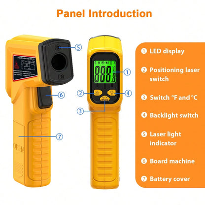 1pc Infrared Thermometer Non-Contact Temperature Gun,-50-530 ℃ Wide Range, Emissivity Adjustable, Handheld Heat Temperature Measuring Tool For Household, Industrial, Electronics, DIY, HVAC, AUTOMOBIL