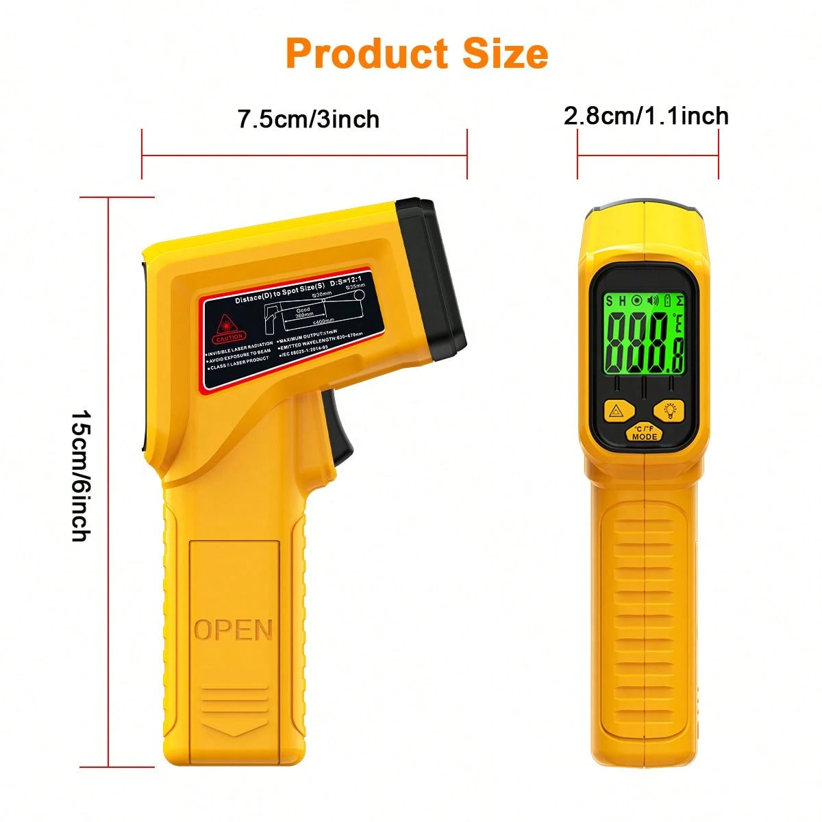 1pc Infrared Thermometer Non-Contact Temperature Gun,-50-530 ℃ Wide Range, Emissivity Adjustable, Handheld Heat Temperature Measuring Tool For Household, Industrial, Electronics, DIY, HVAC, AUTOMOBIL