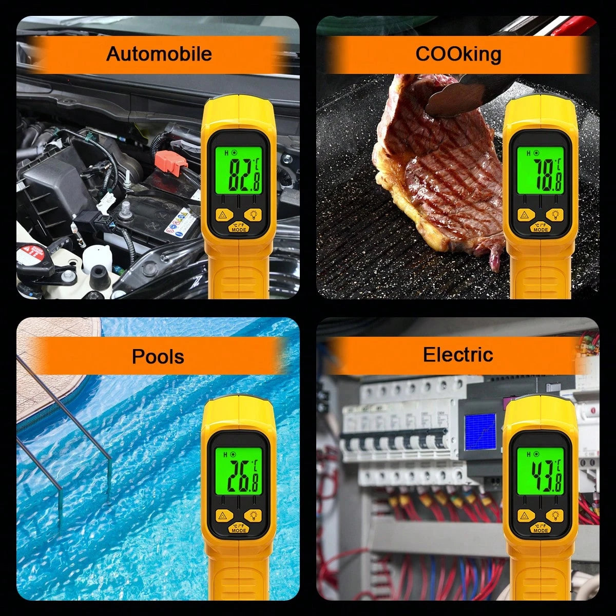1pc Infrared Thermometer Non-Contact Temperature Gun,-50-530 ℃ Wide Range, Emissivity Adjustable, Handheld Heat Temperature Measuring Tool For Household, Industrial, Electronics, DIY, HVAC, AUTOMOBIL