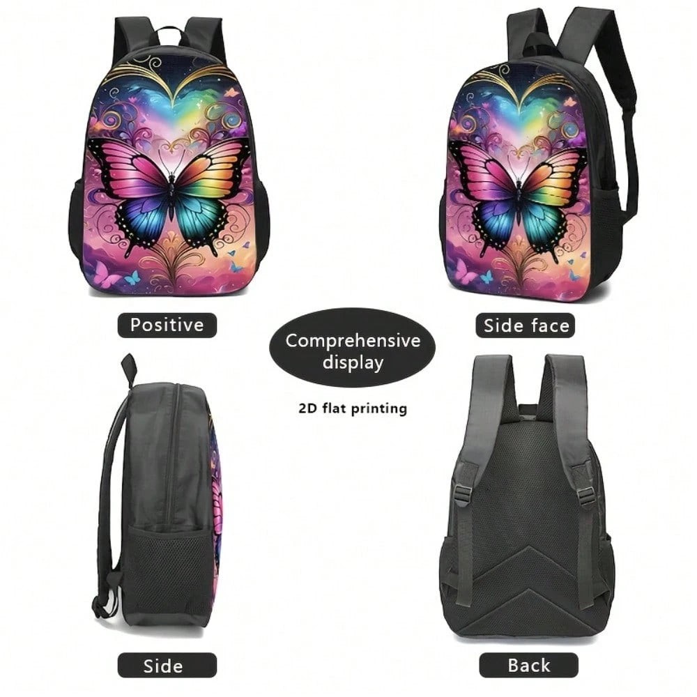 1pc Insulated Lunch Bag Colorful Fantasy Butterfly Graphic Print, Portable Shoulder Bag With Adjustable Strap And Zipper Closure For School, Picnics, Travel And Daily Use