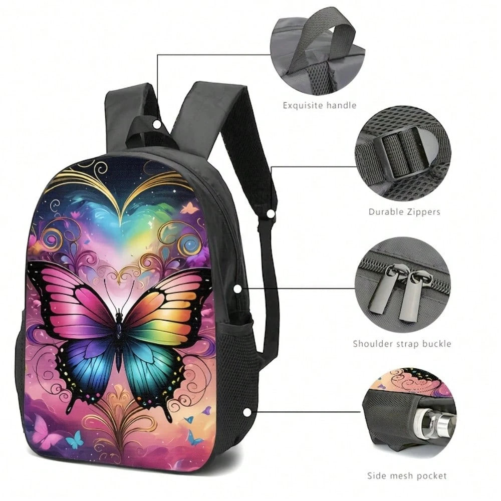 1pc Insulated Lunch Bag Colorful Fantasy Butterfly Graphic Print, Portable Shoulder Bag With Adjustable Strap And Zipper Closure For School, Picnics, Travel And Daily Use