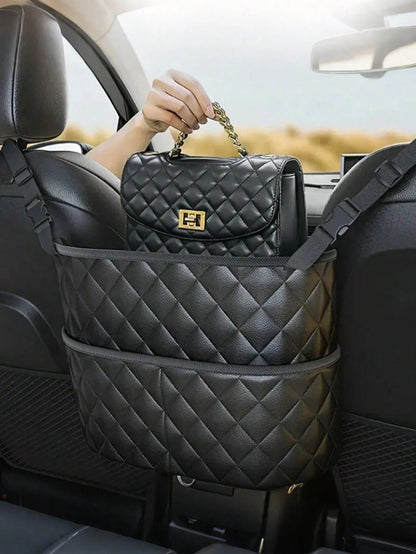1pc Large Capacity PU Car Seat Back Organizer Net Bag. Multi- Functional Storage Bag For Phone, Cosmetics, Wallet, Key And Other Accessories