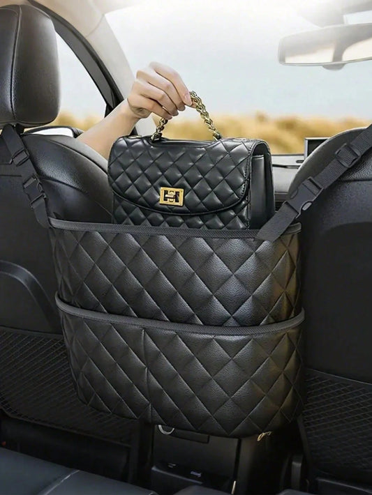 1pc Large Capacity PU Car Seat Back Organizer Net Bag. Multi- Functional Storage Bag For Phone, Cosmetics, Wallet, Key And Other Accessories
