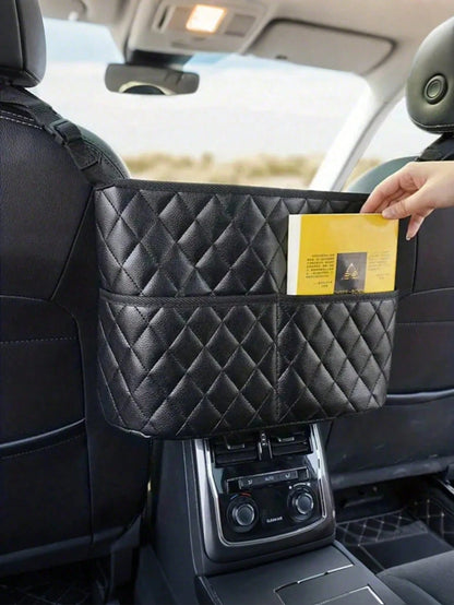 1pc Large Capacity PU Car Seat Back Organizer Net Bag. Multi- Functional Storage Bag For Phone, Cosmetics, Wallet, Key And Other Accessories