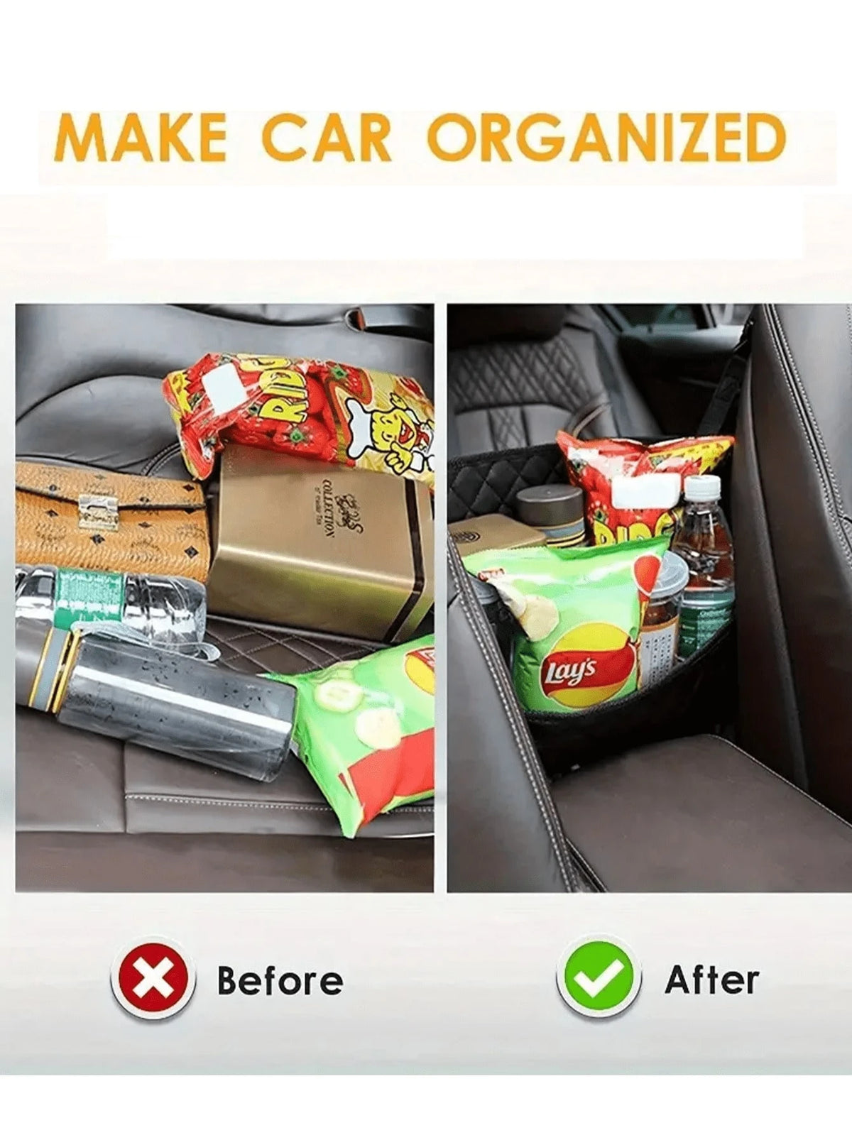 1pc Large Capacity PU Car Seat Back Organizer Net Bag. Multi- Functional Storage Bag For Phone, Cosmetics, Wallet, Key And Other Accessories