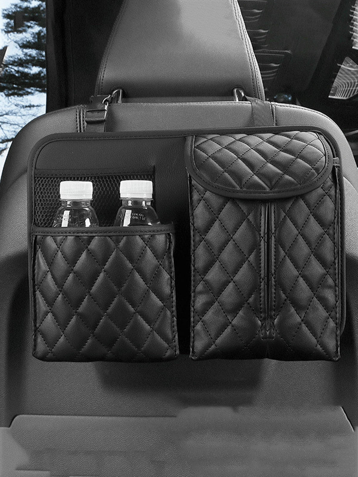 1pc Large Capacity PU Car Seat Back Organizer Net Bag. Multi- Functional Storage Bag For Phone, Cosmetics, Wallet, Key And Other Accessories