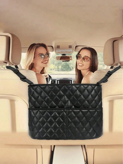 1pc Large Capacity PU Car Seat Back Organizer Net Bag. Multi- Functional Storage Bag For Phone, Cosmetics, Wallet, Key And Other Accessories