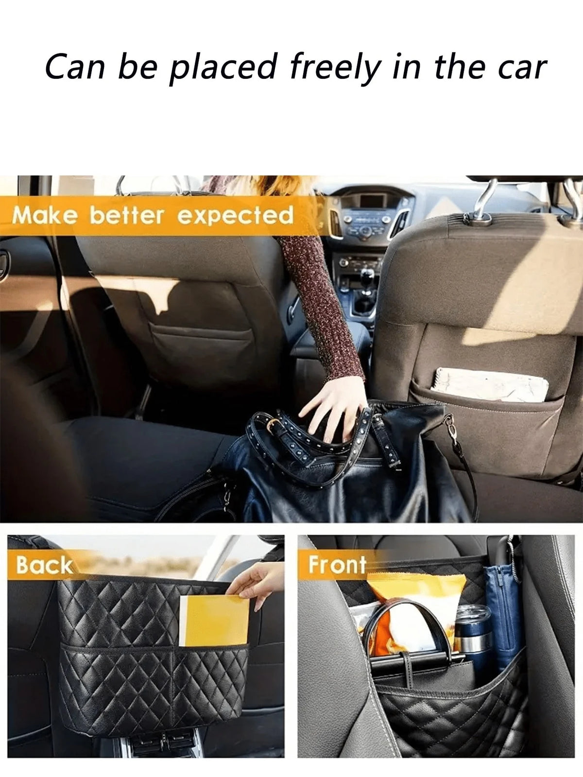 1pc Large Capacity PU Car Seat Back Organizer Net Bag. Multi- Functional Storage Bag For Phone, Cosmetics, Wallet, Key And Other Accessories