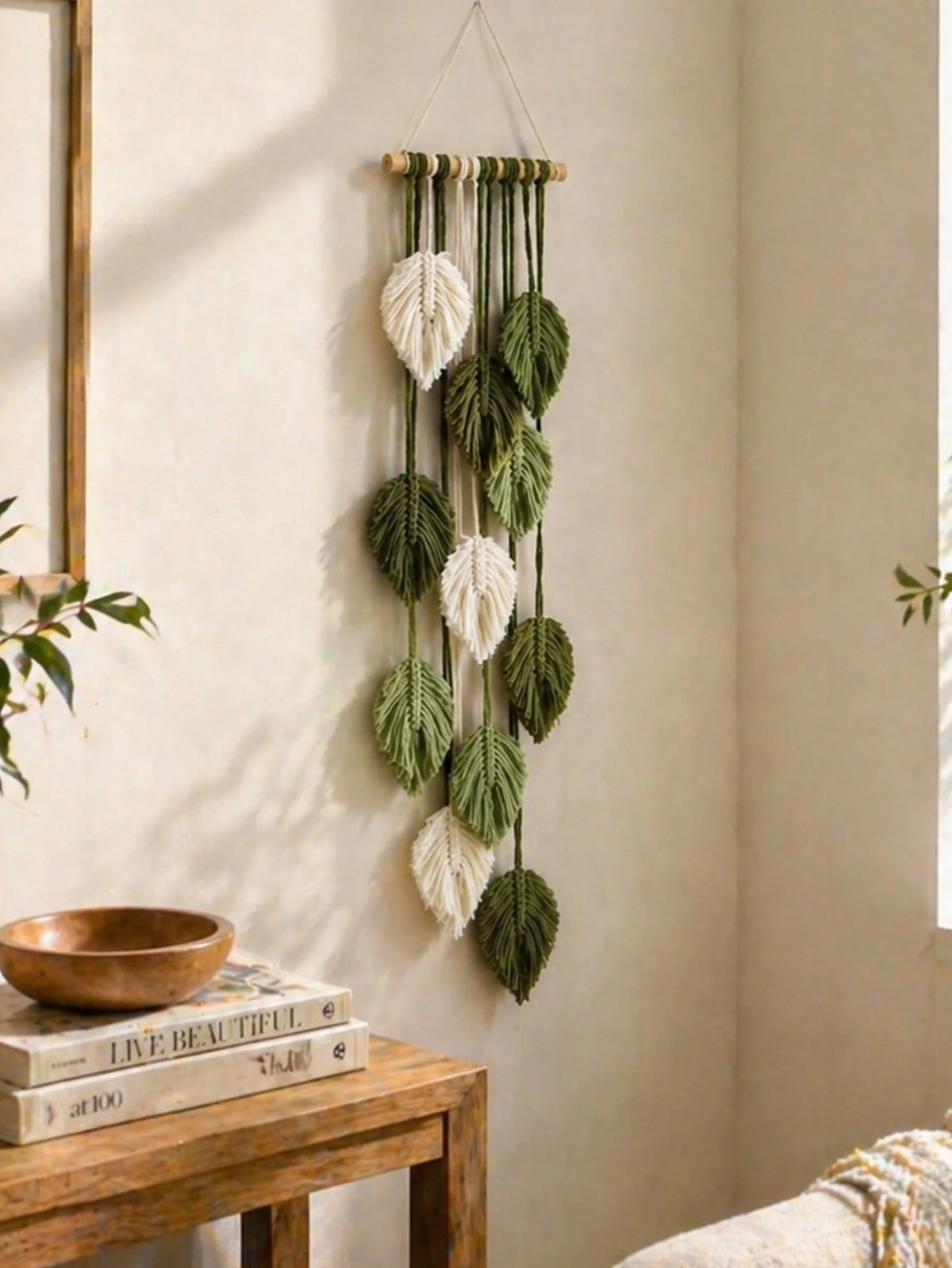 1pc Leaf-Shaped Wall Hanging, Boho Style Room Decor, Handwoven Tassel Tapestry, Rustic Farmhouse Wall Decor, Suitable For Living Room, Bedroom, Entryway And Holiday Home