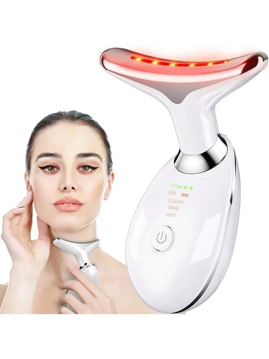1pc LED Handheld Massager- Neck And Face Firming & Anti-Wrinkle- Firming & Lifting Skin- Thermal Revitalization- 7 Color Modes Vibration Massage- Dual Fat Reduction & Slimming- Anti-Wrinkle, Ski