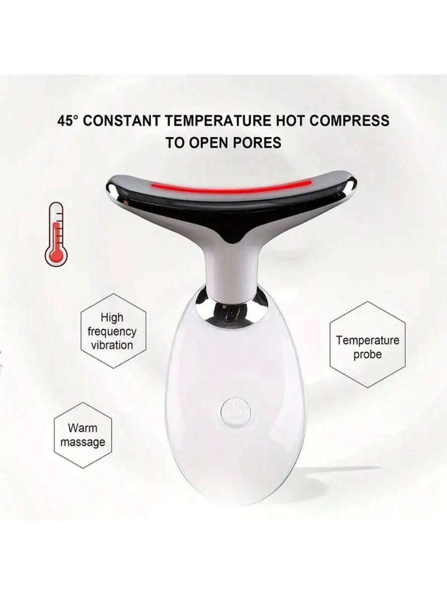 1pc LED Handheld Massager- Neck And Face Firming & Anti-Wrinkle- Firming & Lifting Skin- Thermal Revitalization- 7 Color Modes Vibration Massage- Dual Fat Reduction & Slimming- Anti-Wrinkle, Ski