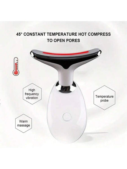 1pc LED Handheld Massager- Neck And Face Firming & Anti-Wrinkle- Firming & Lifting Skin- Thermal Revitalization- 7 Color Modes Vibration Massage- Dual Fat Reduction & Slimming- Anti-Wrinkle, Ski