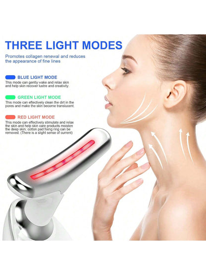 1pc LED Handheld Massager- Neck And Face Firming & Anti-Wrinkle- Firming & Lifting Skin- Thermal Revitalization- 7 Color Modes Vibration Massage- Dual Fat Reduction & Slimming- Anti-Wrinkle, Ski