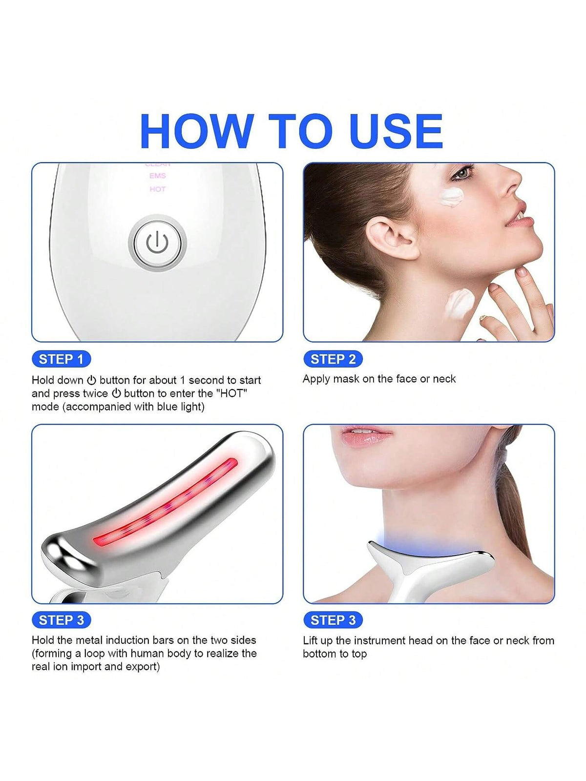 1pc LED Handheld Massager- Neck And Face Firming & Anti-Wrinkle- Firming & Lifting Skin- Thermal Revitalization- 7 Color Modes Vibration Massage- Dual Fat Reduction & Slimming- Anti-Wrinkle, Ski