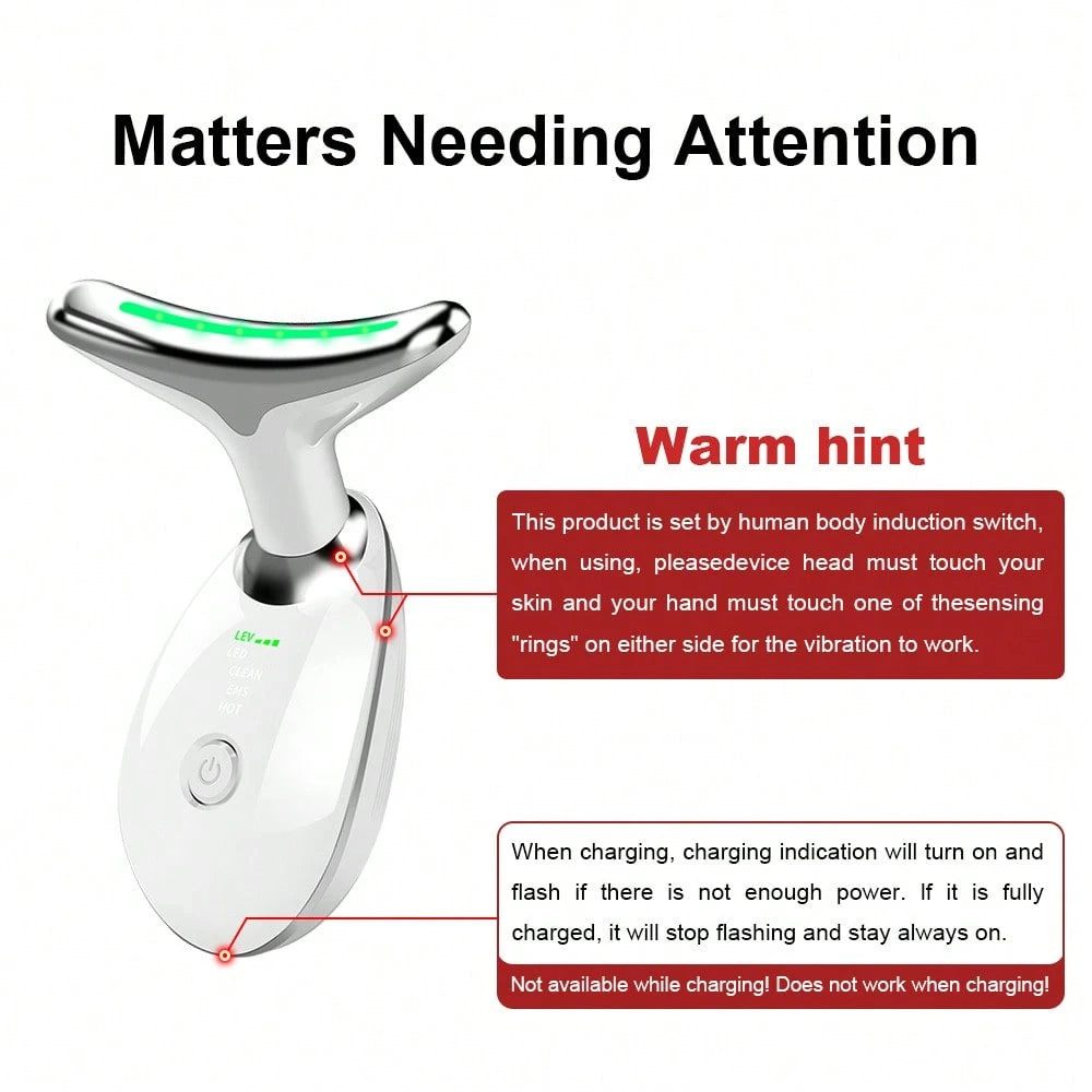 1pc LED Handheld Massager- Neck And Face Firming & Anti-Wrinkle- Firming & Lifting Skin- Thermal Revitalization- 7 Color Modes Vibration Massage- Dual Fat Reduction & Slimming- Anti-Wrinkle, Ski