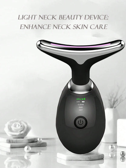 1pc LED Handheld Massager- Neck And Face Firming & Anti-Wrinkle- Firming & Lifting Skin- Thermal Revitalization- 7 Color Modes Vibration Massage- Dual Fat Reduction & Slimming- Anti-Wrinkle, Ski